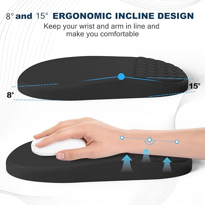 Ergonomic Mouse Pad and Keyboard Wrist Rest with Massage Design, Space-Saving Mouse Pad Wrist Support, Memory Foam Wrist Rest with Non-Slip PU Base for Computer Desk, Black