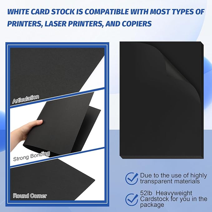 100 Pcs Printer Paper 11 x 17 Inch Copy Paper 52 lb Glossy Paper Heavy Weight Cardstock Tabloid Paper Heavy Card Stock for Presentation Laser Back to School Office Supplies (Black)