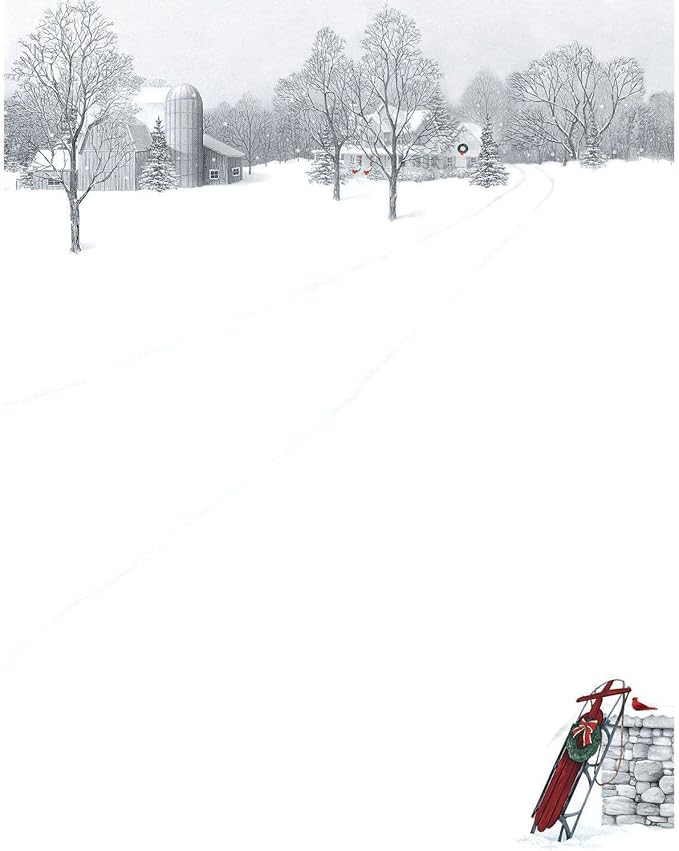 Great Papers! Winter Scene And Sled Holiday Letterhead stationery, multicolor, 8.5" x 11", 80 Pack