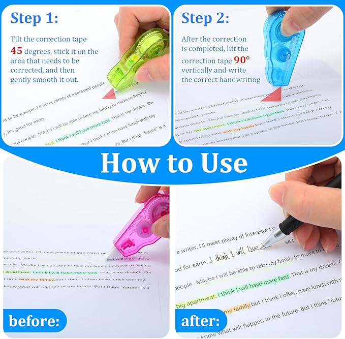 Chivao 210 Pack Mini Correction Tape Bulk Ink Corrector Eraser Tape Set 13.12 ft Cute Aesthetic Colorful Instant Correction Applicator for Office School Student Stationery Supplies, 0.2 x 158 Inch