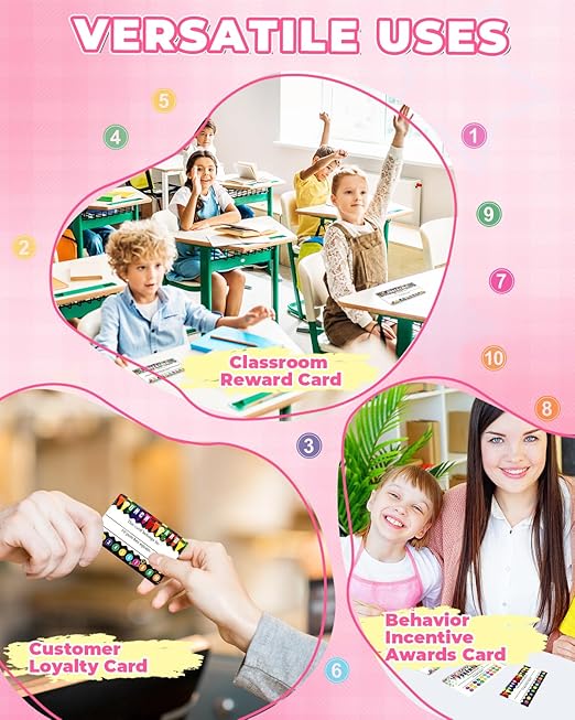 UCEC 200 Pieces Punch Cards for Classroom with Circle Hole Puncher, Incentive Loyalty Reward Card with Handheld Single Punch Kit to Behavior for Business Home Classroom School Kids Students Teachers