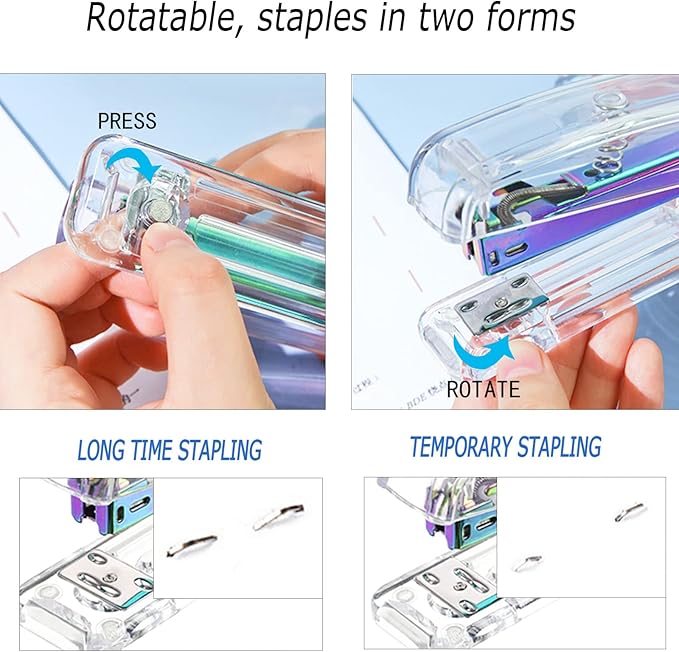 Famassi Dream Color Acrylic Stapler and Tape Dispenser Set, Office Supplies with Tape Dispenser, Stapler Remover, 2 Ballpoint Pen, Scissor, Binder Clips, Paper Clips and 1000pcs Staples