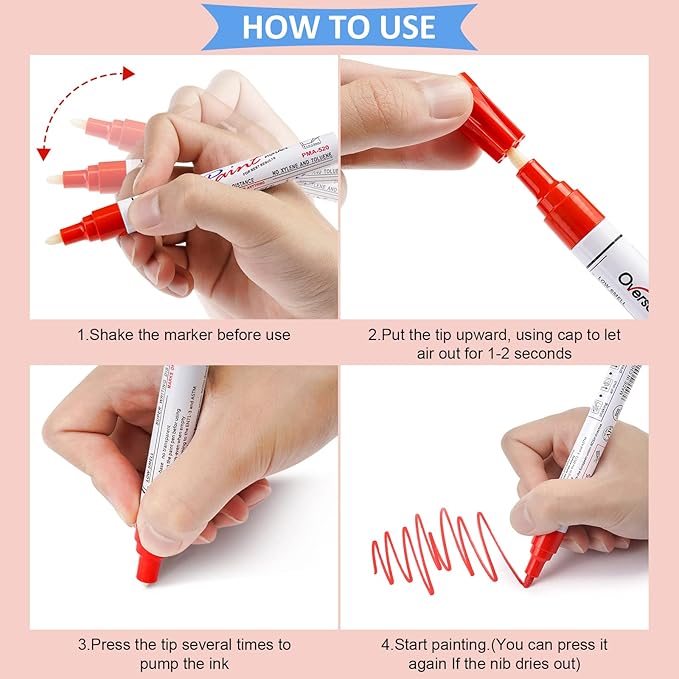 Overseas 48 Red Paint Pens, Oil Based Permanent Markers Set - Quick Drying, Waterproof, Fade-Resistant, Medium Tip Paint Markers Bulk for Wood, Metal, Rock, Ceramic, Plastic, Canvas, Glass, Rubber