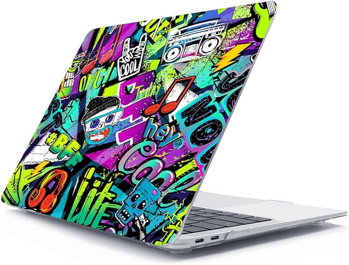 Compatible with MacBook Air 13 inch Case 2022 2021 2020-2018 Release M1 A2337 A2179 A1932 with Touch ID, Hard Print Case + Keyboard Cover + Webcam Cover + Screen Protector, Cool Graffiti