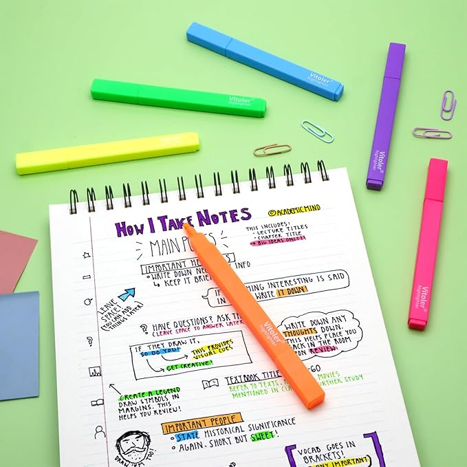 Vitoler Highlighters Assorted Colors,12pcs No Bleed Highlighters,Chisel Tip Cute Highlighter for School Office Supplies