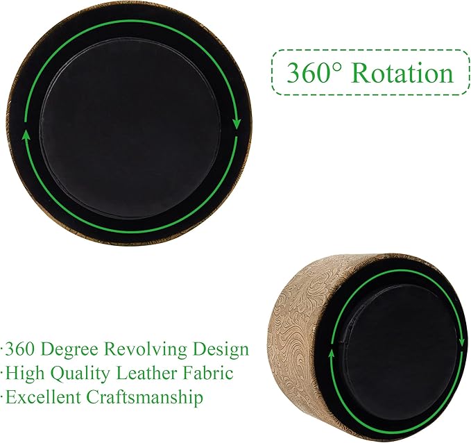 lizimandu Round Leather Art Supply Organizer,Remote Control Holder,360 Degree Spinning,Multi-Functional Pencil Holder,4 Compartments Desktop Stationary Organizer(1-Gold)