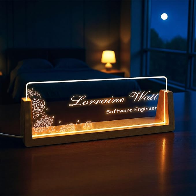 Custom Desk Name Plate,Light Up Acrylic Office Sign, Personalized Gift for Boss Coworker Teacher, Employee Appreciation Award, Home Office Decor