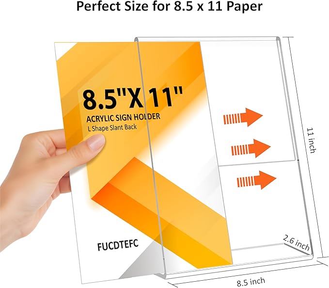 Acrylic Sign Holder 8.5x11 Inches 5 Pack, L Shape Clear Plastic Display Stand, Table Sign Holder Menu Flyer Paper Sign Holders 8.5x11 for Restaurants, School, Office, Store