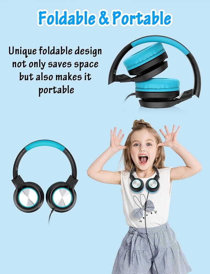 Kids Headphones with Microphone, Wired Over Ear Headsets with Limited Volume 85dB/ 94dB for Boys Girls Teens Children Online School/Travel/iPad/Tablet/Cellphone
