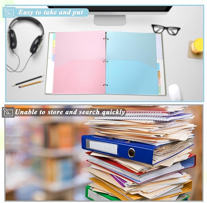 32 Pcs/4 Sets 8 Tab Binder Dividers with Pockets Plastic Tabs Dividers for 3 Ring Binder with Pockets Colorful Sturdy Subject Notebook Divider for Office School Home Business Organizer (Pastel)