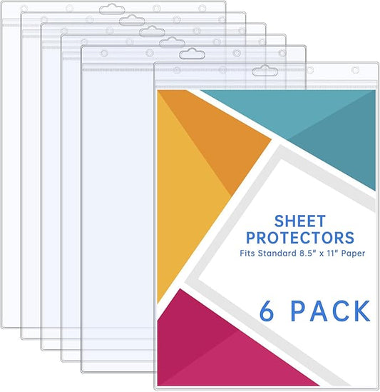 6PCS Hard Sheet Protectors 8.5" x 11" Waterproof Resealable Zip Paper Page Protectors Clear Rigid Plastic Sleeves for Photos Certificate, Heavy Duty Document Holder Wall Sign Holder, Vertical
