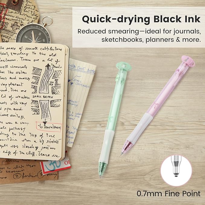 9 Pcs Gel Pens Black Ink, 0.7mm Fine Point, Smooth Writing Cute Blooming Flower Aesthetic Pens, Quick Dry Soft Touch Retractable Pens for Journaling, School Office Supplies Gifts for Women