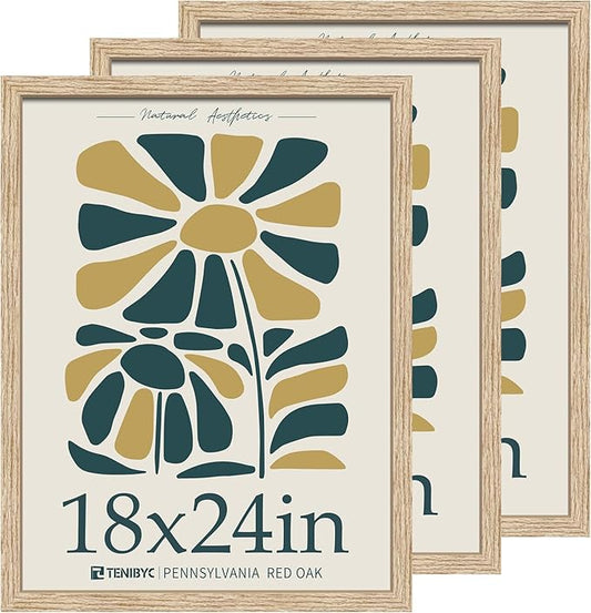 18x24 Oak Wood Poster Frame 3 Pack, Natural Solid Wood Picture Frame, Wall Gallery Frame