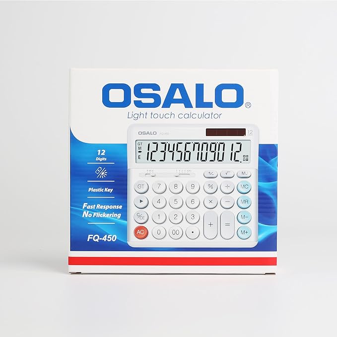 OSALO Desktop Calculator Extra Large Display 12-Digit Big Buttons Accounting Calculators Battery & Solar for Office Business (FQ-450 Extra Large)
