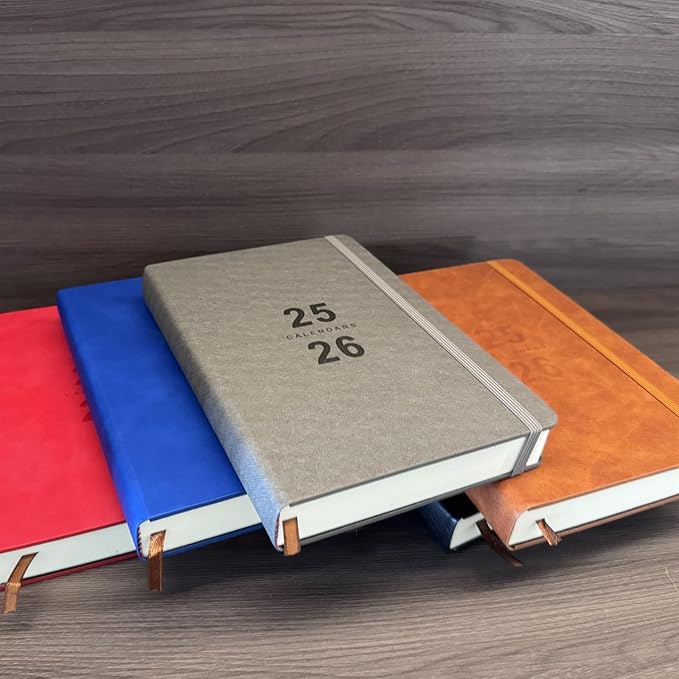 Daily Planner 2025-2026, Academic Planner 2025-2026 Weekly and Monthly Planner, Calendar Book with Hourly Schedule 8.5"x5.8", July 2025 to June 2026, Faux Leather Cover (Red)