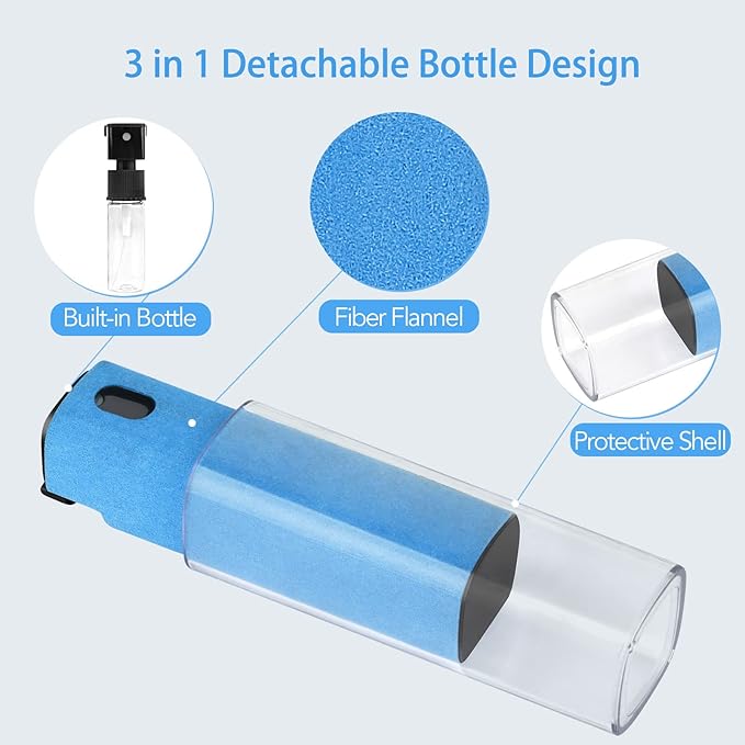 2 Pcs Fingerprint Proof Cleaner, 3 in 1 Touchscreen Mist Spray Wipe Cleaner Soft Fiber Flannel, Safe for All Phones Glasses Tablet Laptop TV Watch Screens (Blue)