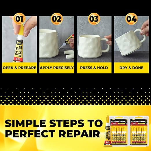 Super Glue Gel 12x3g CA Glue, Clear Cyanoacrylate Adhesive Single Use for Shoe Sole Repair Ceramic Plastic Model Metal Wood Aquarium Leather Pottery Glass, Food Safe Strong and Instant Bonding