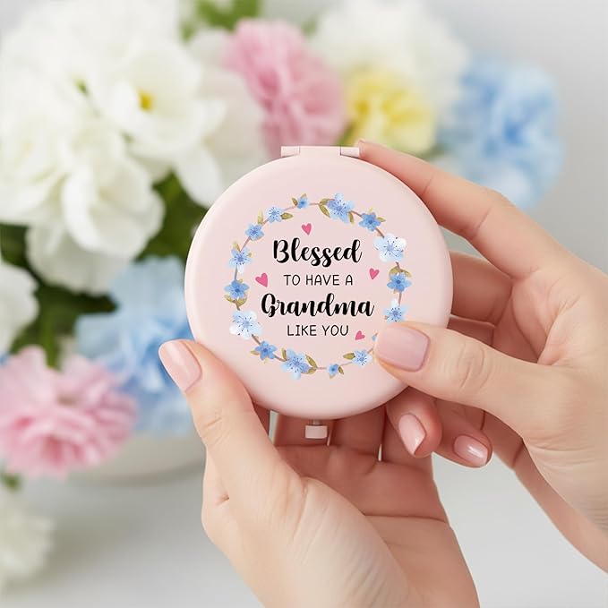 Grandma Stocking Stuffers Birthday Gifts for Grandma from Granddaughter Grandson Grandmother Compact Makeup Mirror Thanksgiving New Year Valentines for Nana