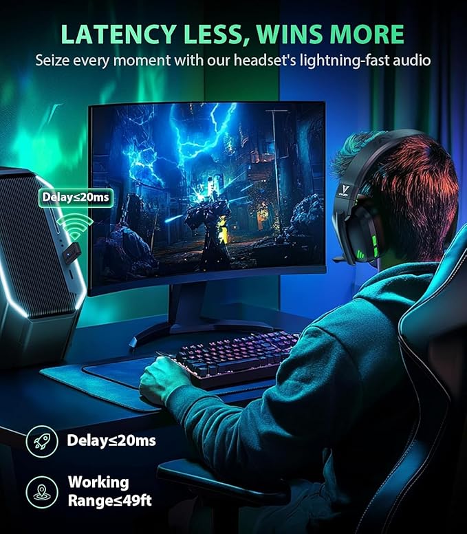 HW11 Wireless Gaming Headset for PS5,PS4,PS4 Pro, Switch,Mac,Bluetooth 5.3 Gaming Headphones with Noise Canceling Mic,Gamer Headphones for PC,50Hr Battery (Black)