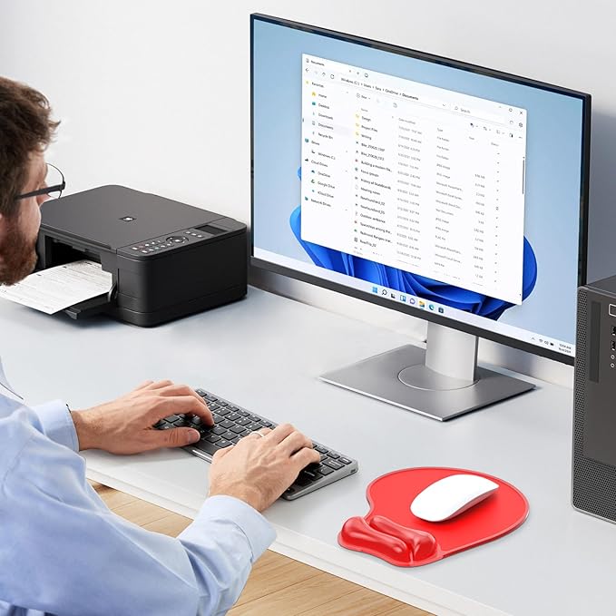 Mouse Pad with Gel Wrist Rest, Ergonomic Comfortable Computer Wrist Support for Laptop, Pain Relief Mousepad with Non-Slip PU Base for Office & Home Red