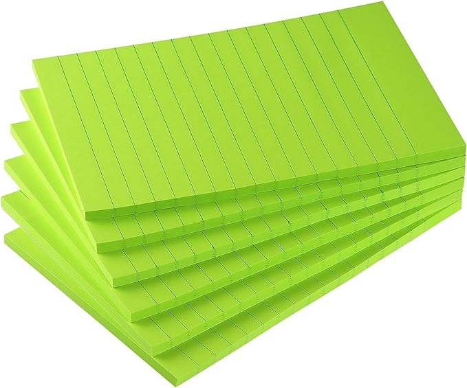 Early Buy 6 Pads Lined Sticky Notes with Lines 4x6 Self-Stick Notes Bright Color Sticky Notes, 45 Sheets/Pad (Green)