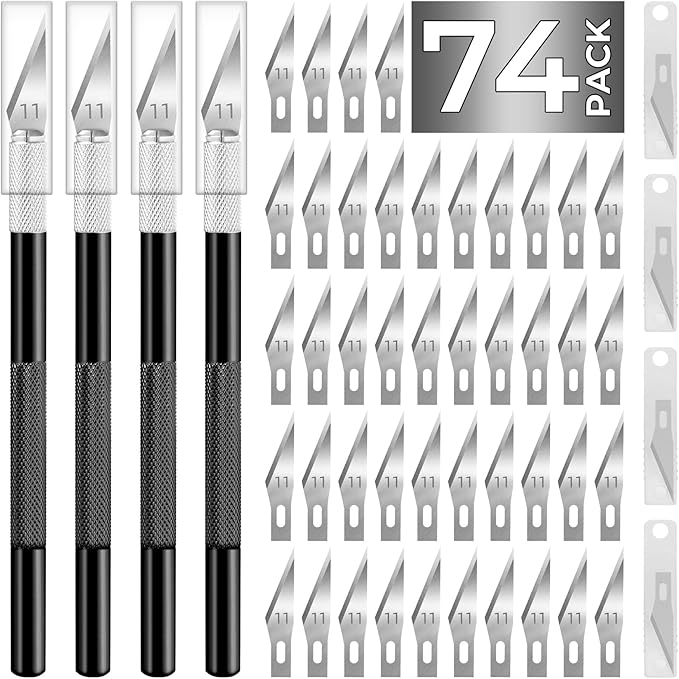 JTIEO Exacto Knife Set,74 Pack Hobby Knife with 4 Upgrade Sharp Hobby Knives and 70 Spare Exacto Knife Blades for Art,Stencil,Scrapbooking (Black)