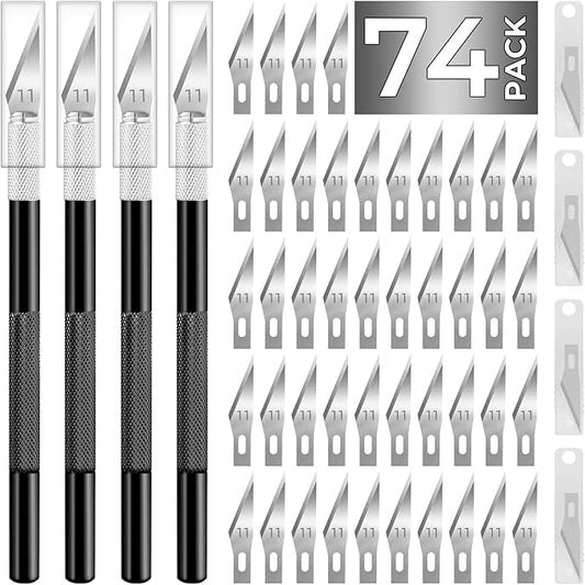 JTIEO Exacto Knife Set,74 Pack Hobby Knife with 4 Upgrade Sharp Hobby Knives and 70 Spare Exacto Knife Blades for Art,Stencil,Scrapbooking (Black)