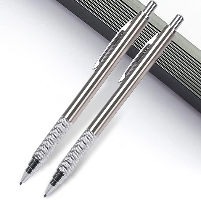 1.3 mm Mechanical Pencil Set with 4 Tubes Lead Refills,2 Eraser,1.3mm Mechanical Pencils,Metal Drafting Pencil, Lead Holder,Drawing Mechanical Pencils,Carpenter Pencils for Marking, Sketching
