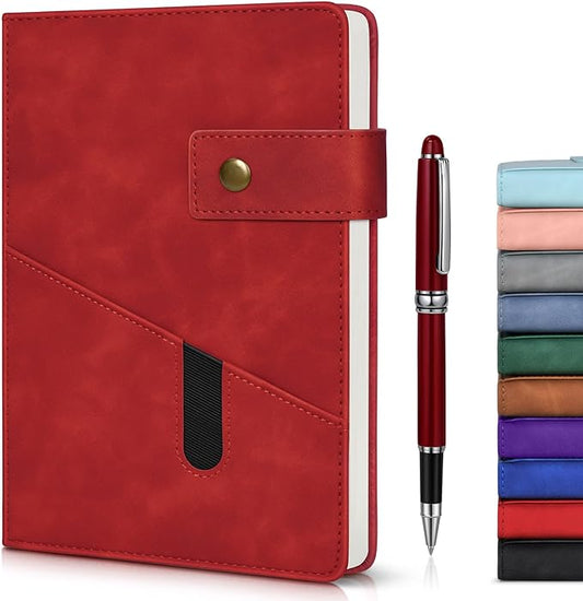 Red A5 Lined Leather Journal Notebook for Men Women,5.9" X 8.4" Personalized Hardcover Journal with Pen,200 Pages 100 Gsm Thick Ruled Paper Daily Diary for Travel,Business,Work,Writing