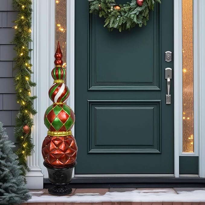 Fraser Hill Farm 4-ft. Christmas Topiary Decoration in Resin Urn, Weather Resistant Christmas Decor for Outdoor and Indoor Use, Porch, Stairway, Fireplace