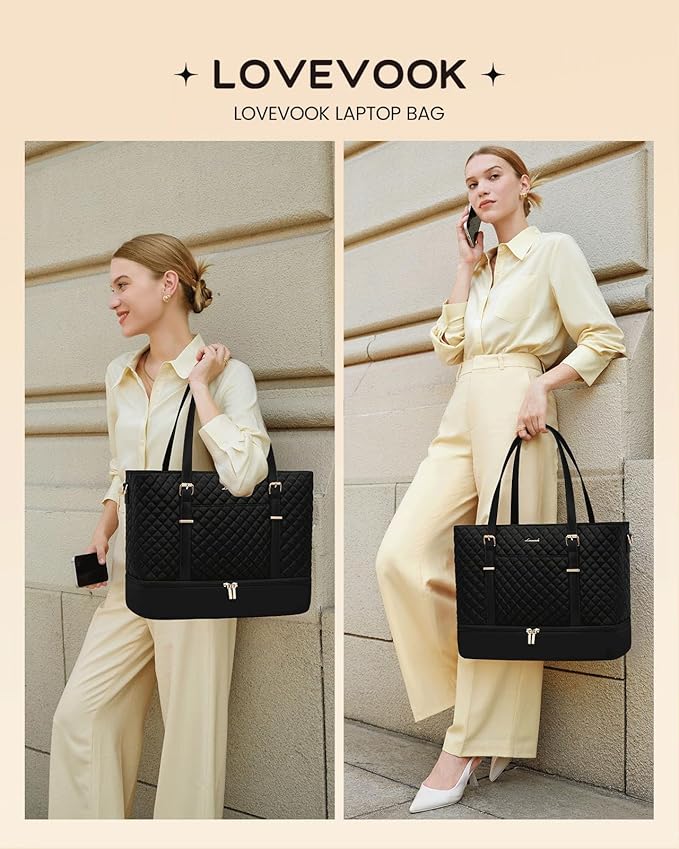 LOVEVOOK Lunch Tote Bag for Women, 15.6 Inch Laptop Work Bag With Lunch Compartment & Large Cup Holder, Lightweight Work Briefcase for Travel, Bussiness, Teacher