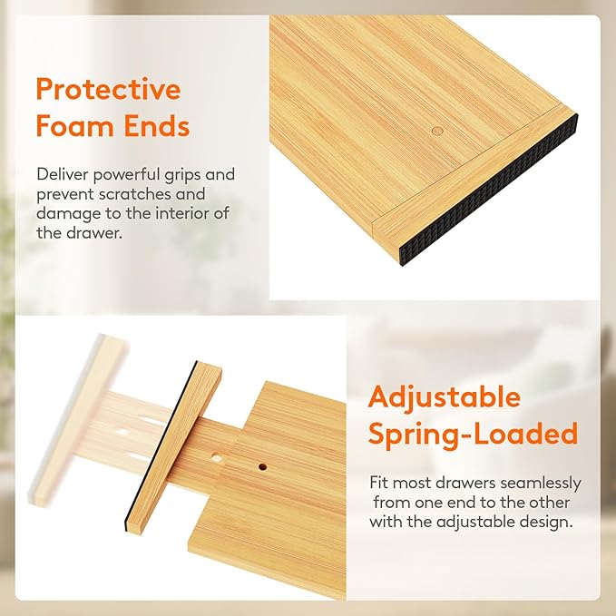 Lifewit 6 Pack Drawer Dividers Bamboo 6" High, 16-22" Adjustable Clothes Drawer Organizers, Expandable Dresser Separators in Bedroom/Bathroom/Kitchen/Office Organization and Storage
