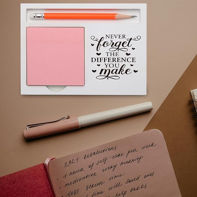 Thank You Gift for Women Men Inspirational Desk Organizer with “Never Forget the Difference You Make” Quote for Farewell Retirement, Back to School Desk White Note Pad Holder XBCT2