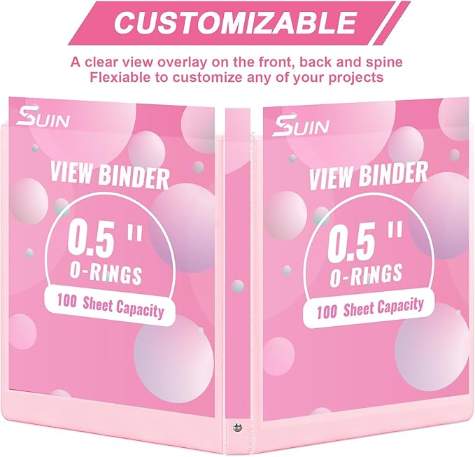 0.5-inch 3-Ring Binder with 2 Interior Pockets, 0.5'' Basic Binders Holds US Letter Size 8.5'' x 11''for Office/Home/Back to School, 6 Pack (Pink)