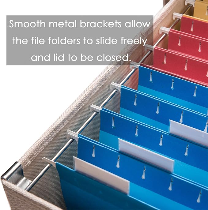 PRANDOM File Organizer Box - Set of 2 Collapsible Decorative Linen Filing Storage Hanging File Folders with Lids Office Cabinet Letter/Legal Size Light Grey (17x14x11.2 inch)