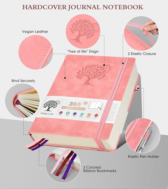 A4 Lined Journal Notebook，365 Page Large Leather Journals for Writing Women Men，Hardcover Notebook with 100Gsm Thick Pages for Travel，Work，School，College Ruled, Daily Diary (8.5" x 11.4")