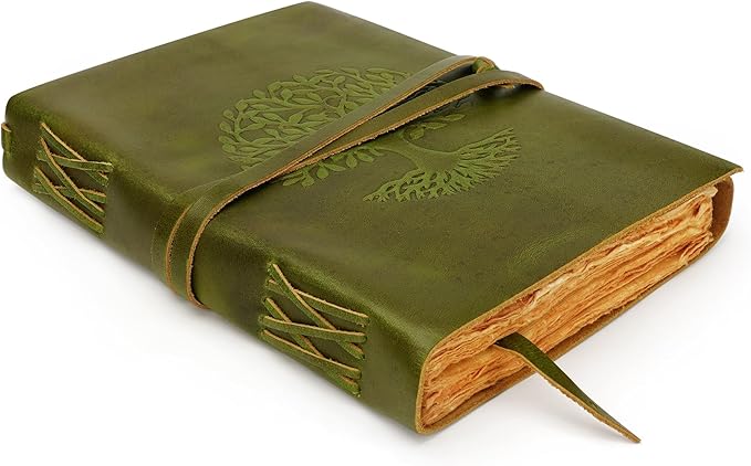 LUXEORIA Tree Of Life Leather Journal for Women and Men, Handcrafted Leather Journal for Writing Womens, Sketchbook, Travel Diary with Unlined Deckle Paper, Mint Green 7x10