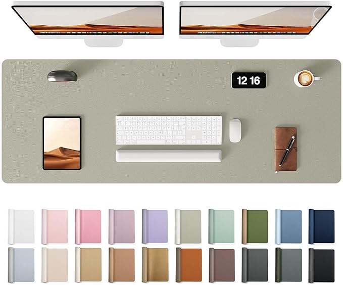 YSAGi Leather Desk Protector, Office Mat, Large Mouse Mat, Non-Slip PU Leather Blotter, Laptop Pad, Waterproof Writing Pad for Office and Home (Sage Green, 47" x 17")