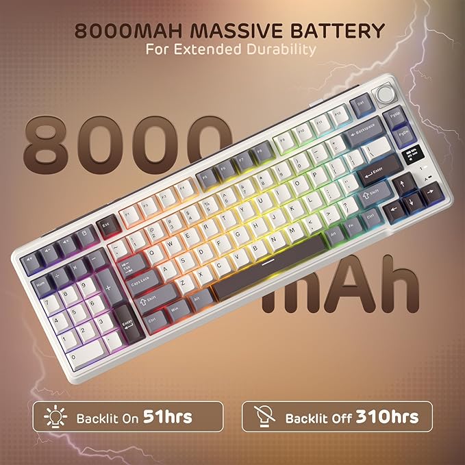 RK ROYAL KLUDGE L98 Wireless Mechanical Keyboard w/Left-Handed Southpaw Design Numpad & Hot Swappable Knob, Tri-Mode 95% Keyboard BT/2.4G/USB-C, Pro Software, Gasket Mount, Massive 8000mAh Battery