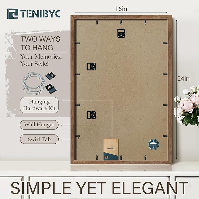 16x24 Poster Frame 3 Pack - Brown Walnut, Natural Solid Wood Picture Frame, Wall Gallery Frame