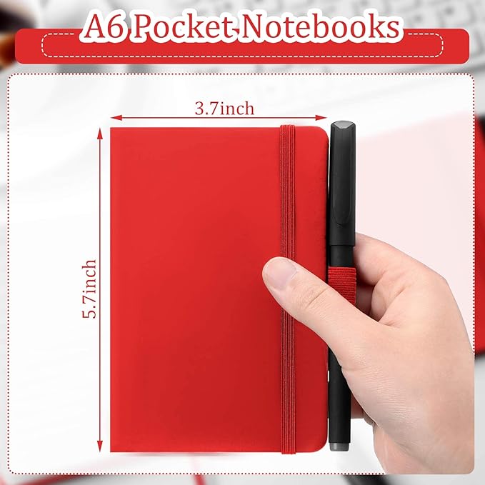 Laumoi 36 Sets Pocket Notebook Journals with Pens A6 Cute Small Journal Notebook Ruled Lined Mini Notepad Hardcover Executive Notebooks Set with Pen Holder for School Office, 3.7 x 5.7 Inch (Red)