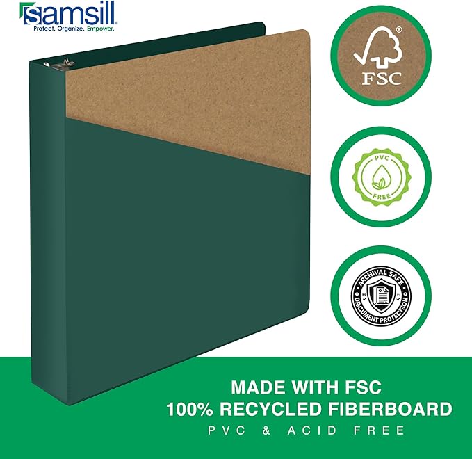 Samsill Durable 1.5 Inch Binder, Made in The USA, D Ring Binder, Customizable Clear View Cover, Green, Holds 350 Pages