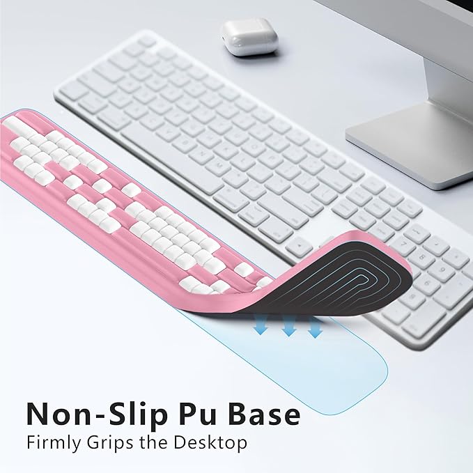MEKASS Keyboard Wrist Rest, Ergonomic Wrist Pad, Soft Memory Foam Keyboard Hand Rest with Non-Slip Base, Easy Typing, Pain Relief, Comfort Support for Office Work Gaming Accessories (Pink White)