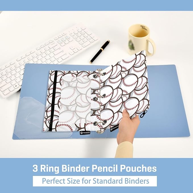 ZAZYXTJ Baseball Binder Pencil Pouchs 3 Ring with Zipper Clear Window Office Organizers bag for School Students Teacher Supplies 2 Pack