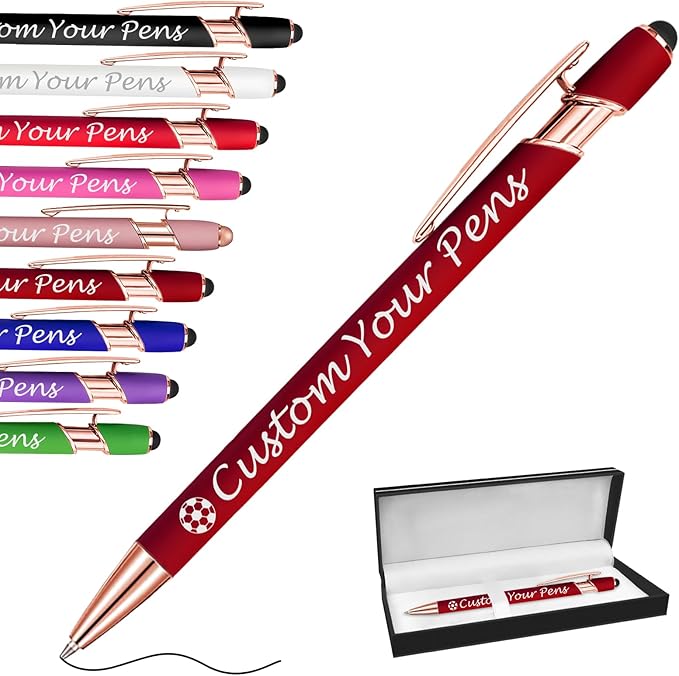 Amlion Personalized Custom Pens with Name Engraved Logo Text,Customized Writing Stylus Pen Promotional Item Gift for Men Women Office Business Wedding-Deep Red