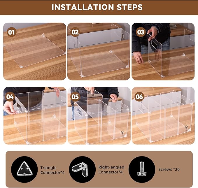 DF 3-Section Acrylic File Organizer with Handles – Clear File box for Documents, Books & Office Supplies – Desktop Hanging File Organizer - Compact and Durable Design for Home or Office Use