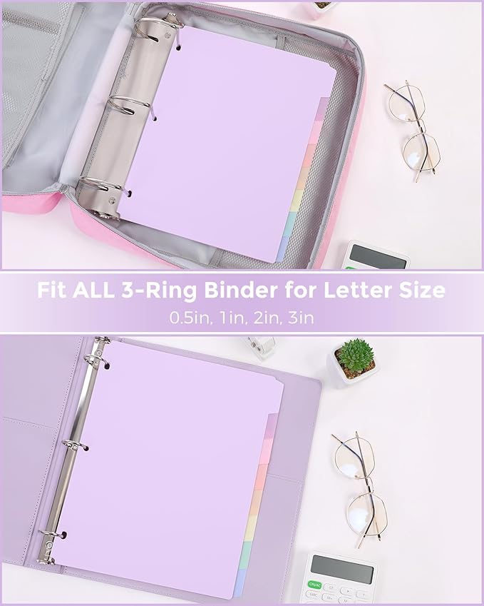 SKYDUE Durable Plastic 8-Tab Dividers, Big Tab Dividers for 3 Ring Binder, Write & Erase 3 Ring Binder Dividers with Tabs, with Sticker Labels, 1 Set, Pastel Color (Purple)