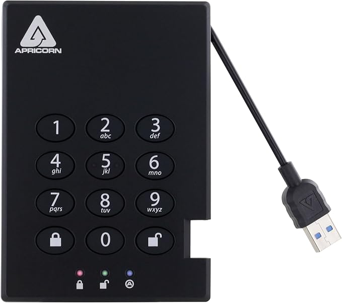 Apricorn 500GB Aegis Padlock USB 3.0 256-bit AES XTS Hardware Encrypted Portable External Hard Drive (A25-3PL256-500)