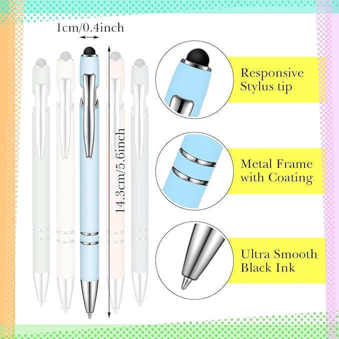 Zonon 38 Pieces Rubberized Ballpoint Pen with Stylus Tip Stylish Metal Pen Capacitive Styli with Soft Rubberized Grip, Black Ink for Most Devices(Morandi Colors)