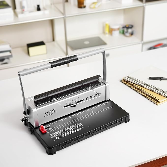 VEVOR Coil Binding Machine, Manual Book Maker 34-Holes Binding 120 Sheets, Punch Binder with Adjustable Side Margin, for Letter Size, A4, A5